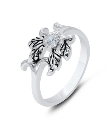 Leaf Oxidized Silver Ring Decorate With CZ NSR-3210